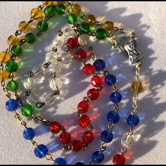 Italy New Old Stock Guardian Angel Multi Color Rainbow INRI Rosary - Picture 5 of 11